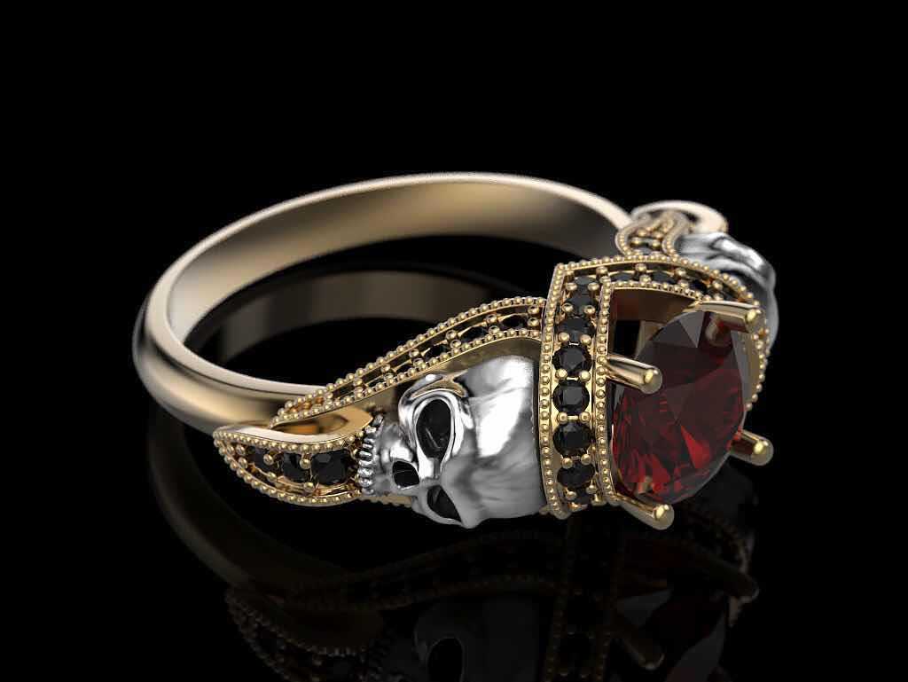 Skull Two-tone Ruby Plating Metal Ring