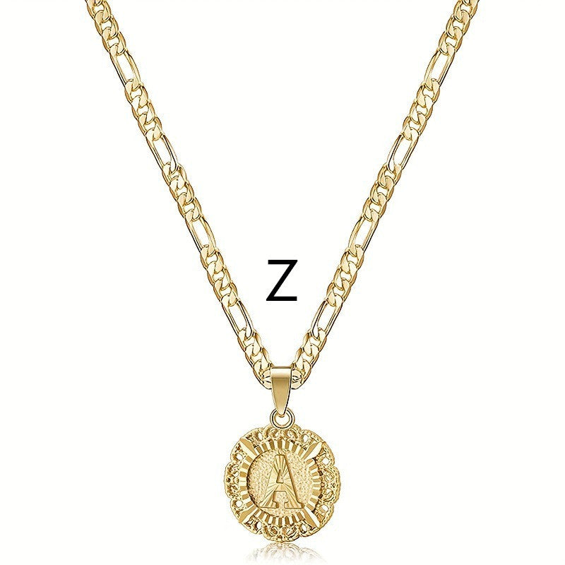 English Letter Round Hollow Carven Design Necklace For Women