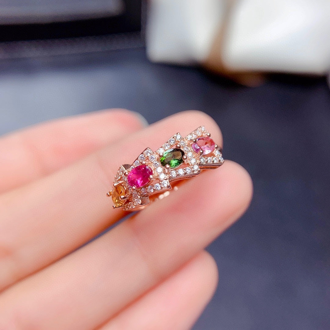 Natural tourmaline Ring Emerald Ring sapphire ring color sapphire ring supports detection