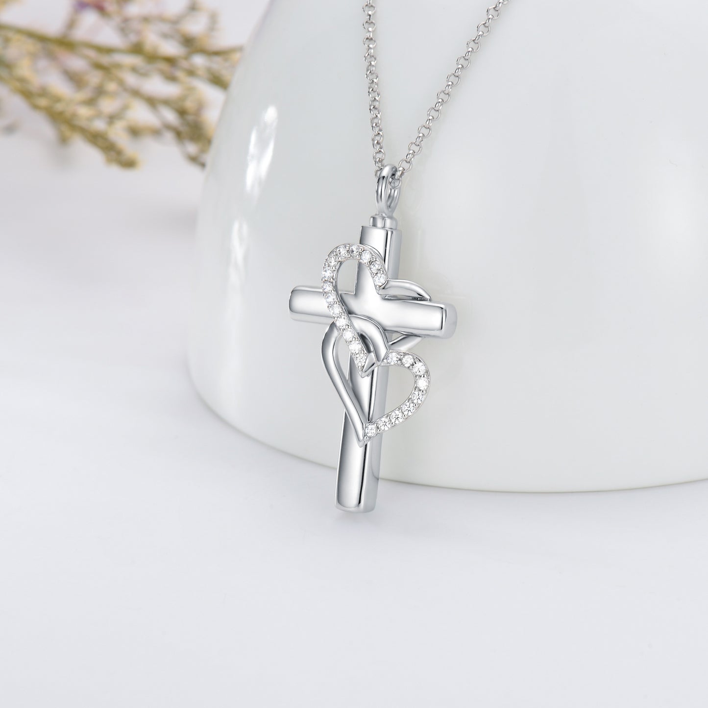 Cross Sterling Silver Ashes Urn Heart Pendant Necklace As Cremation Keepsake Jewelry