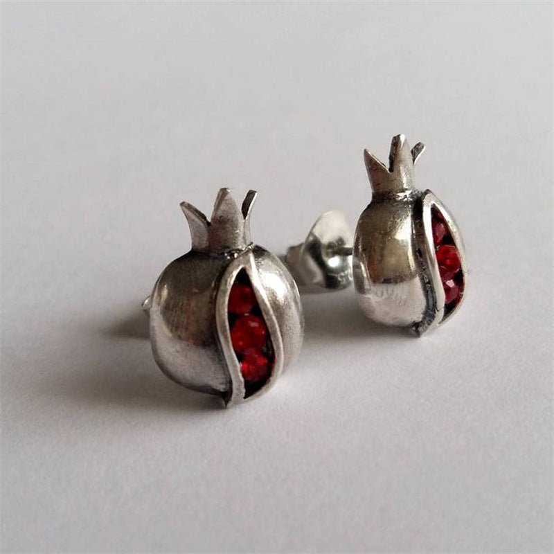 Creative Garnet Ruby Crown Stud Earrings Vintage