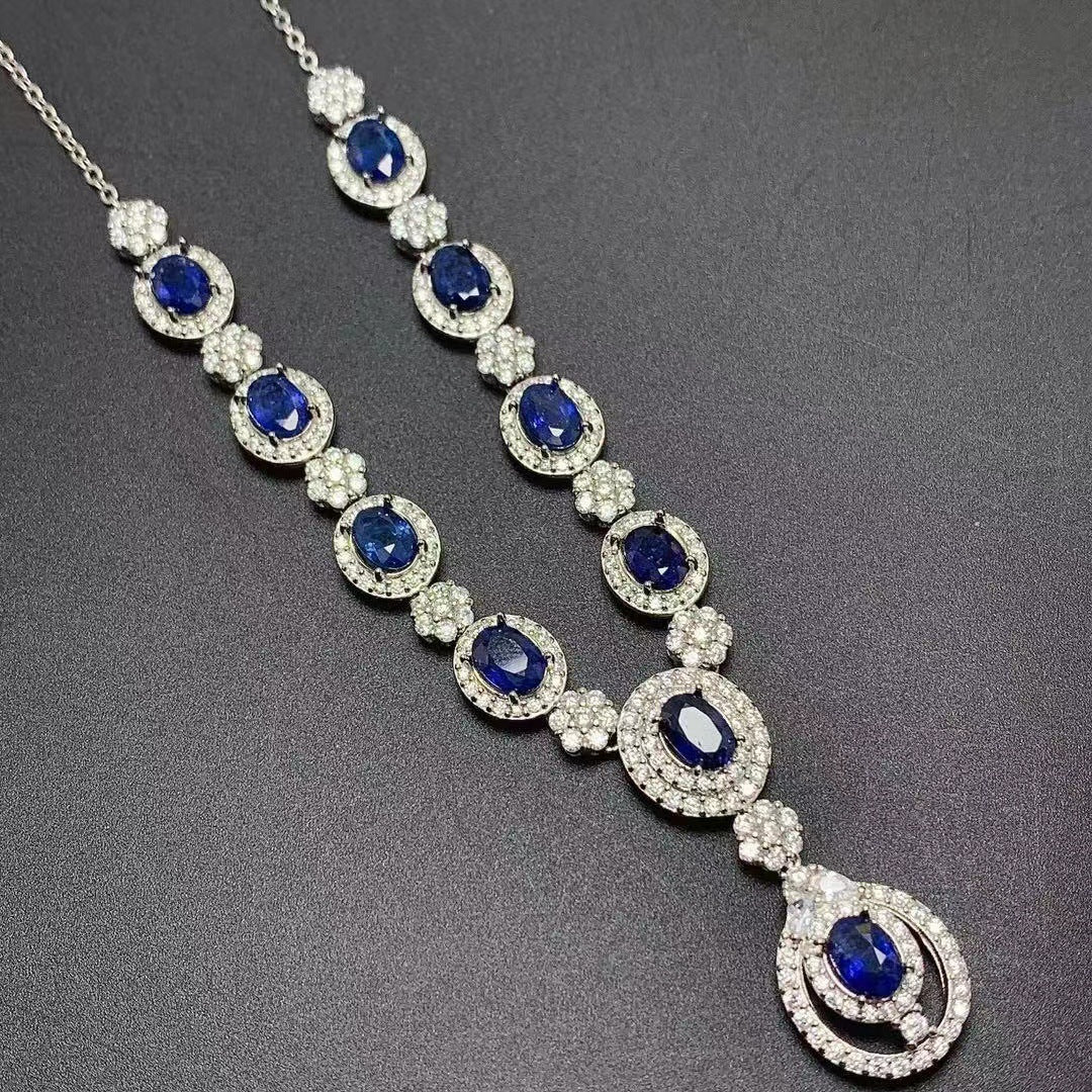 925 Silver Inlaid Natural Sri Lankan Sapphire Necklace