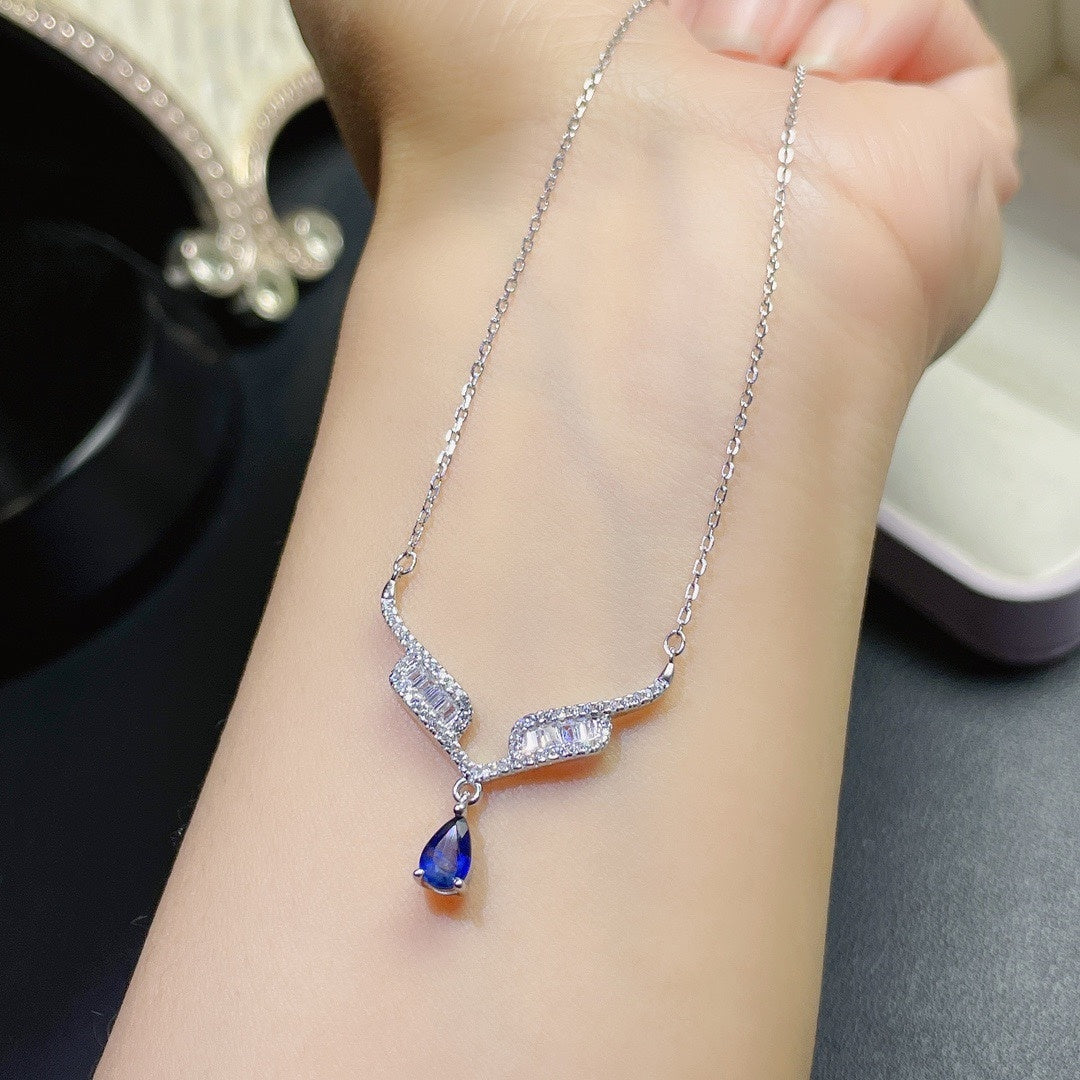 Women's Sterling Silver Inlaid Sapphire Necklace