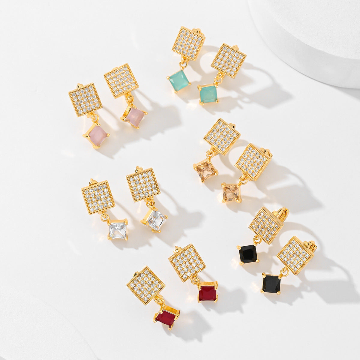 European And American Square Fashion Zircon Earrings In Various Colors