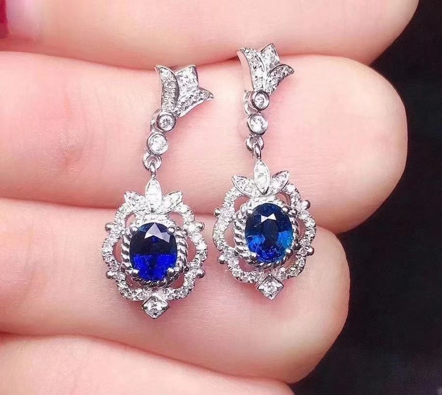 Natural Sapphire 925 Silver Inlaid Earrings