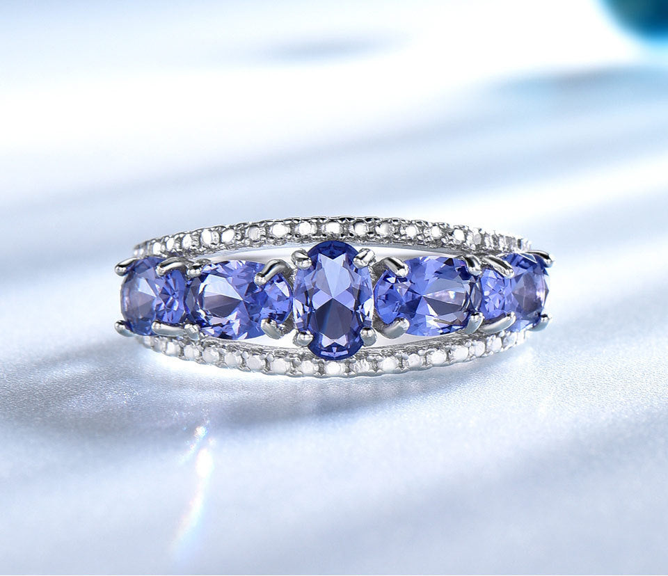 Egg Shaped Sapphire Tanzanite Ring Jewelry