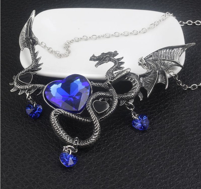 Heart-shaped sapphire dragon necklace