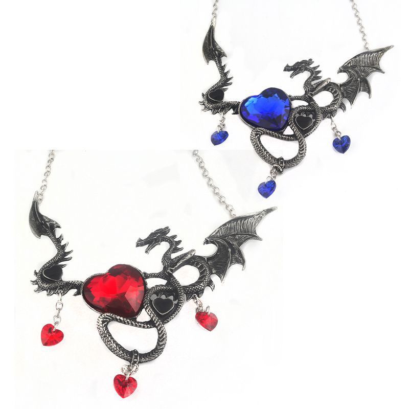 Heart-shaped sapphire dragon necklace