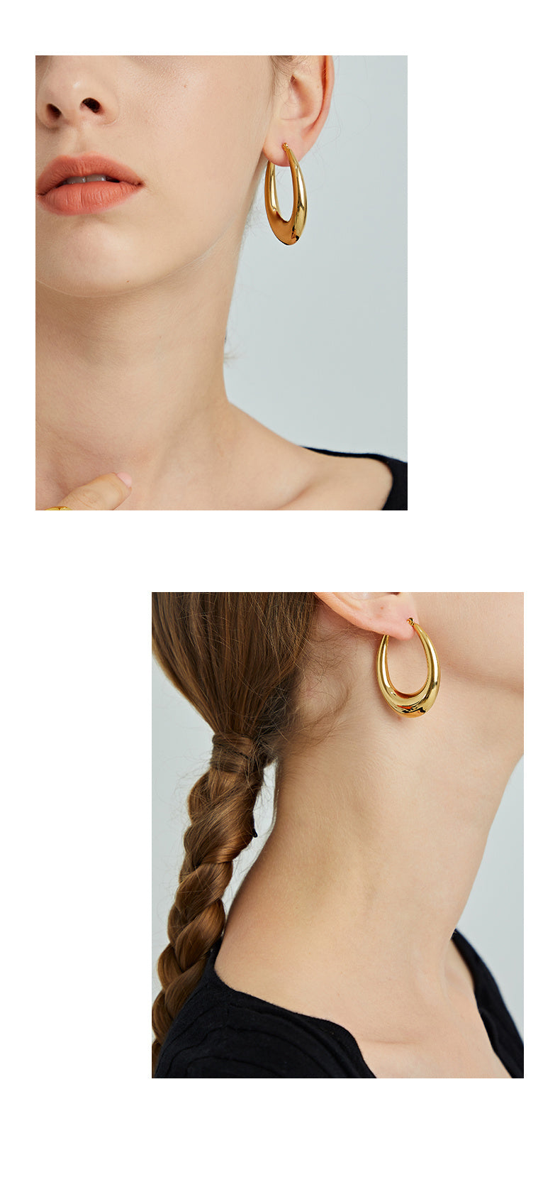 Gold egg-shaped gold earrings