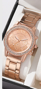 Women's Three-eye Quartz Diamond-embedded Watch