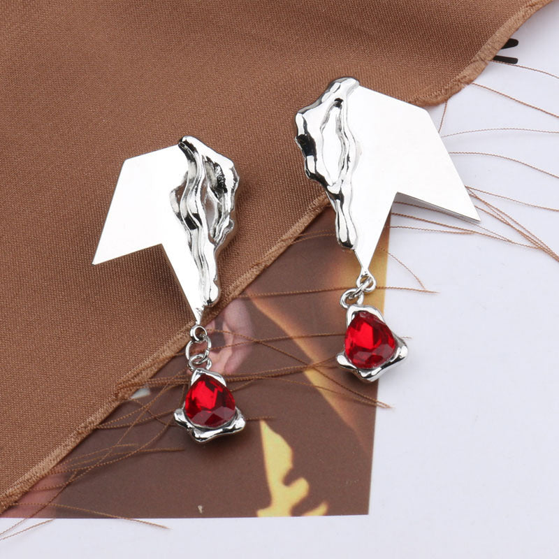 Exaggerated Ruby Asymmetric Earrings