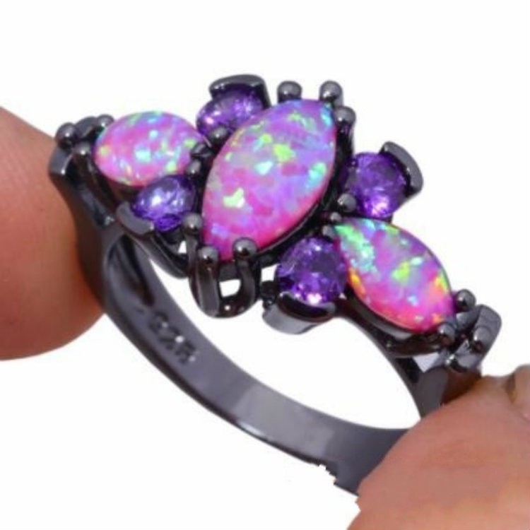 Fashion Personality Inlaid Opal Purple Ruby Ring