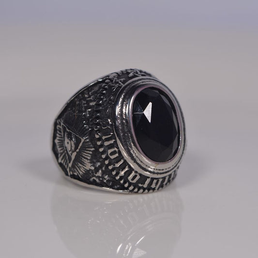 Titanium Steel Ring Black Sapphire Sapphire