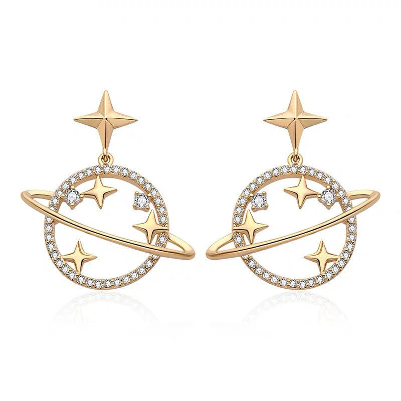 Korean Fashion Universe Planet Star Drop Earrings for Women Aesthetic Zircon Dangle Earrings Trendy Femme Saturn Jewelry