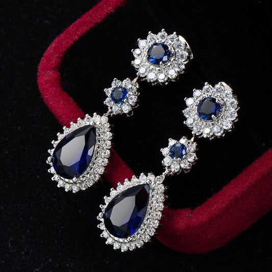 Platinum-Plated Sapphire Zircon Earrings