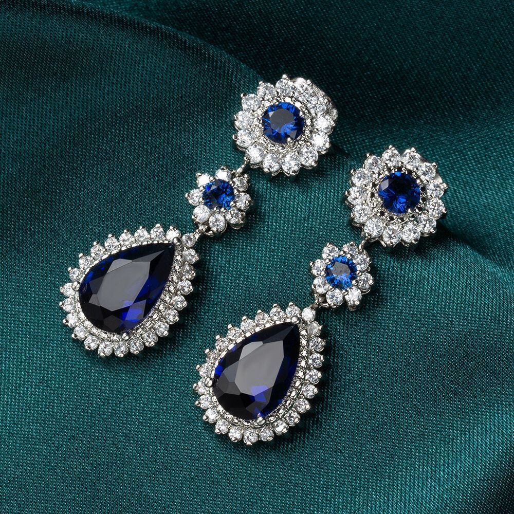 Platinum-Plated Sapphire Zircon Earrings