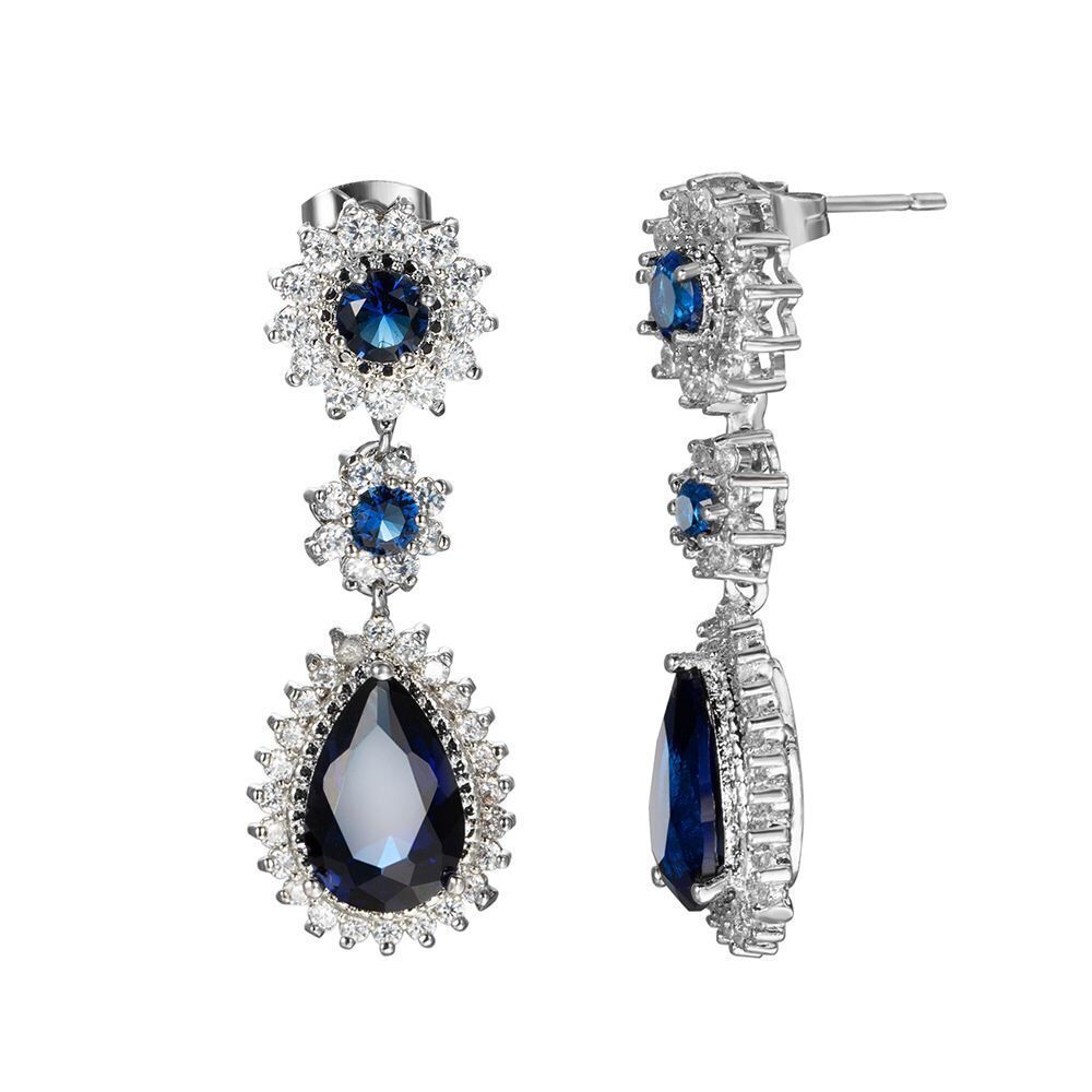 Platinum-Plated Sapphire Zircon Earrings