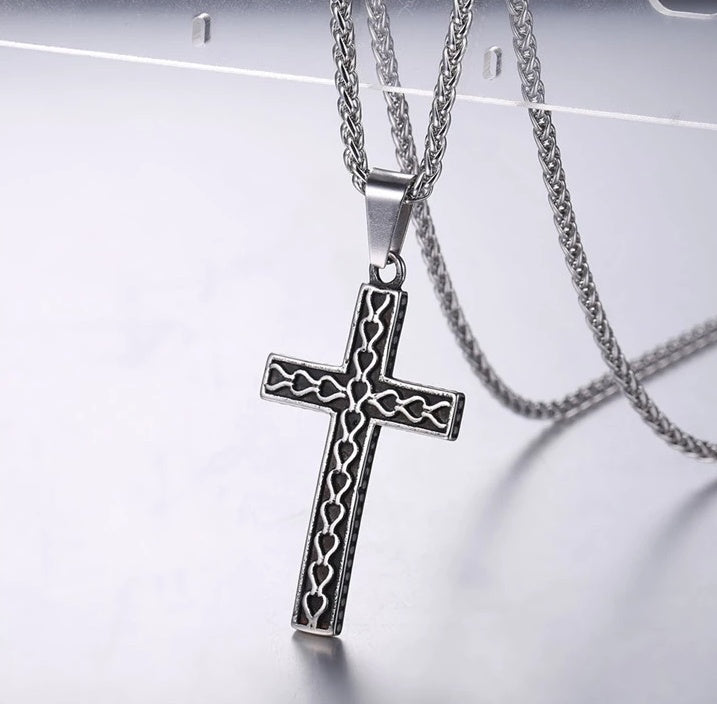 316L stainless steel gold plated christianity jewelry unique black mens vintage cross necklace with chain