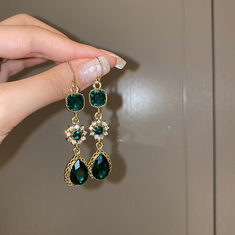 Diamond Emerald Ear Hook Earrings