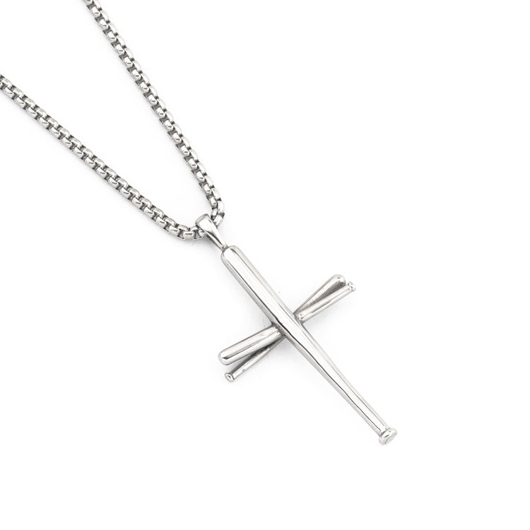 Baseball bat cross hip hop necklace