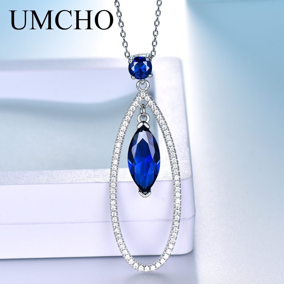 S925 Silver Pendant Necklace Water Drop Blue Sapphire Pendant Premium Female Jewelry