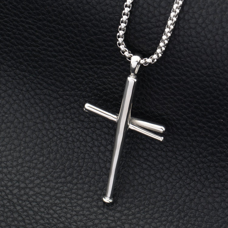 Baseball bat cross hip hop necklace