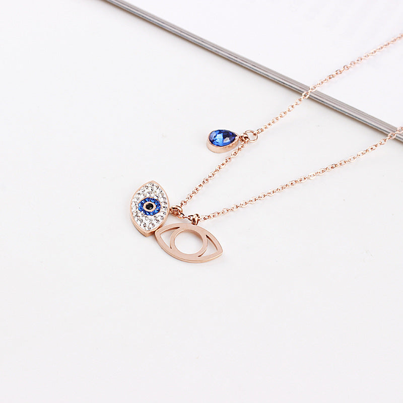 Europe and the United States titanium steel rose gold demon eye necklace short clavicle chain female personality wild temperament necklace