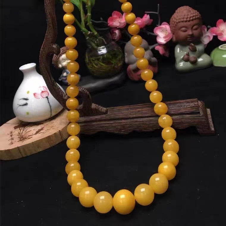 Beeswax Graduated Strand Yellow Chicken Grease Round Beads Necklace Clavicle Chain