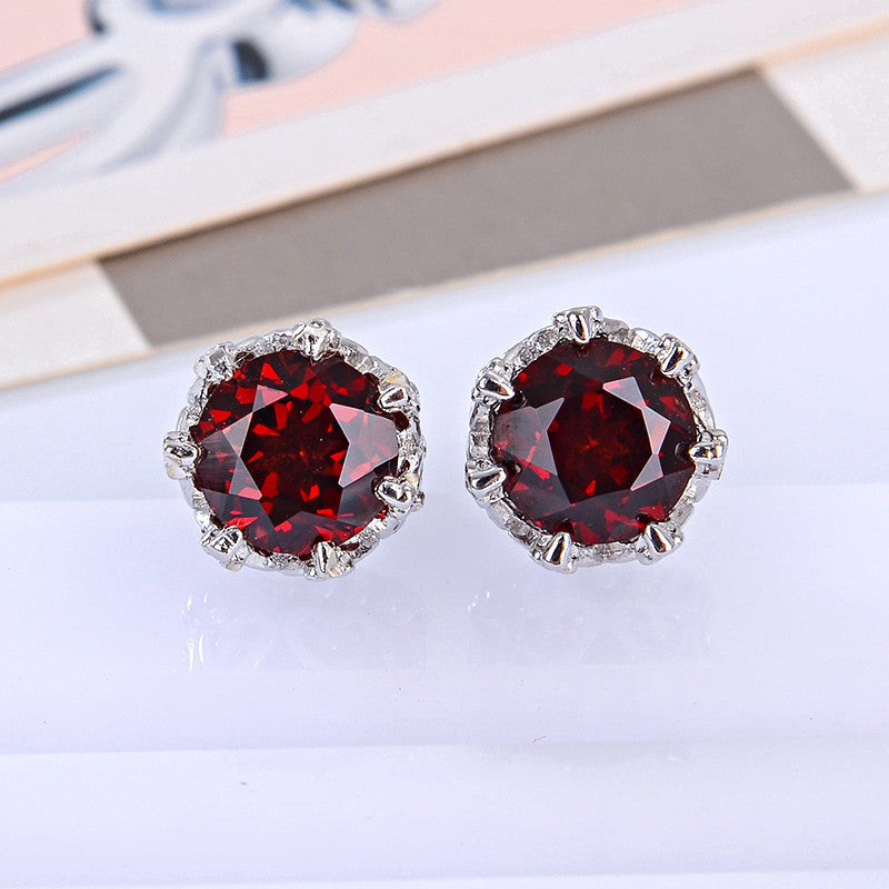 Natural Ruby Colored Round Sterling Silver Earrings