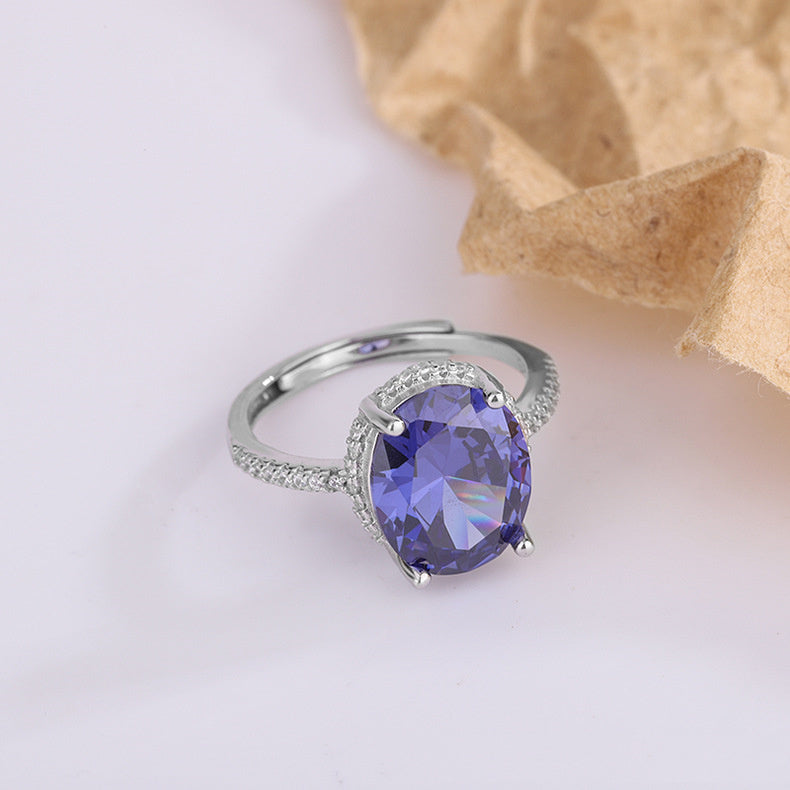 S925 Sterling Silver Pigeon Egg Sapphire Diamond Personality Ring Female