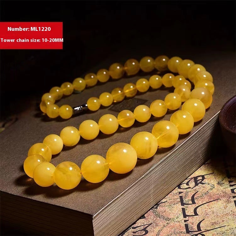 Beeswax Graduated Strand Yellow Chicken Grease Round Beads Necklace Clavicle Chain