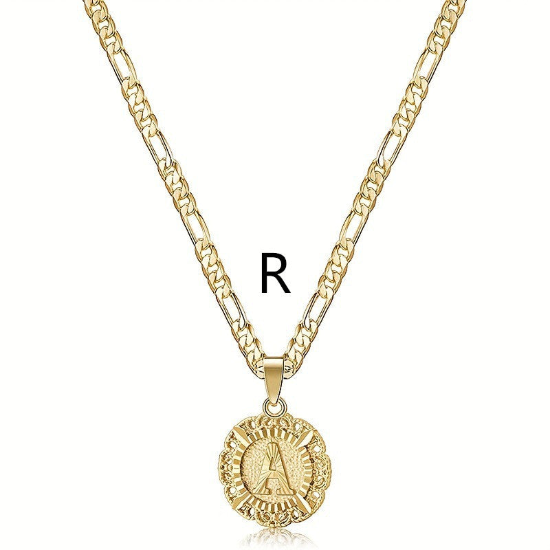 English Letter Round Hollow Carven Design Necklace For Women