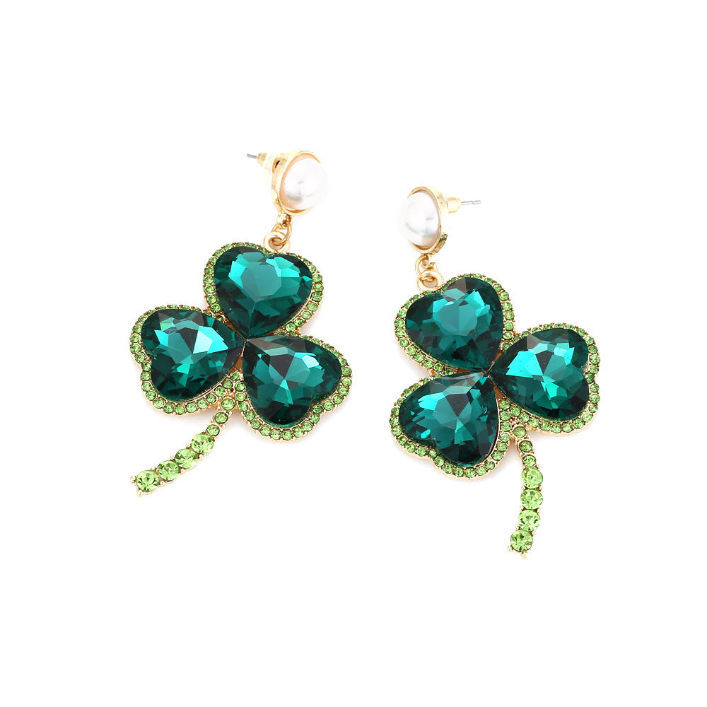 Emerald Colorful Crystals Clover Earrings