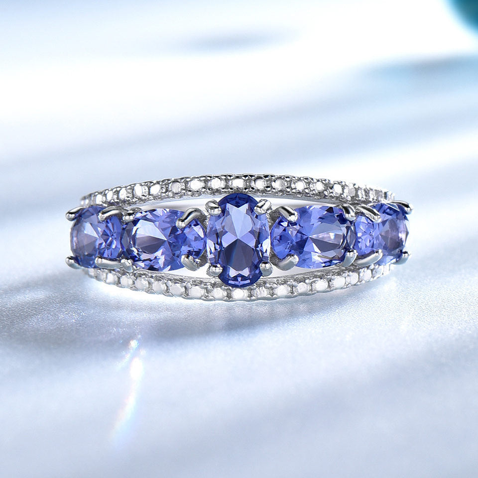 Egg Shaped Sapphire Tanzanite Ring Jewelry