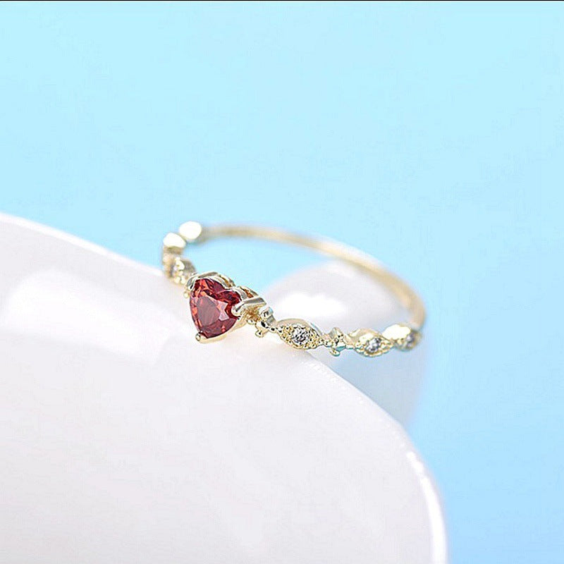 Gold heart shaped ruby diamond ring