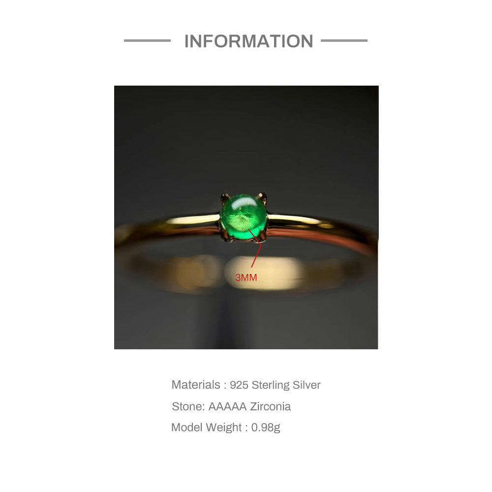 S925 Sterling Silver Emerald Gold-plated Ring Emerald Adjustable