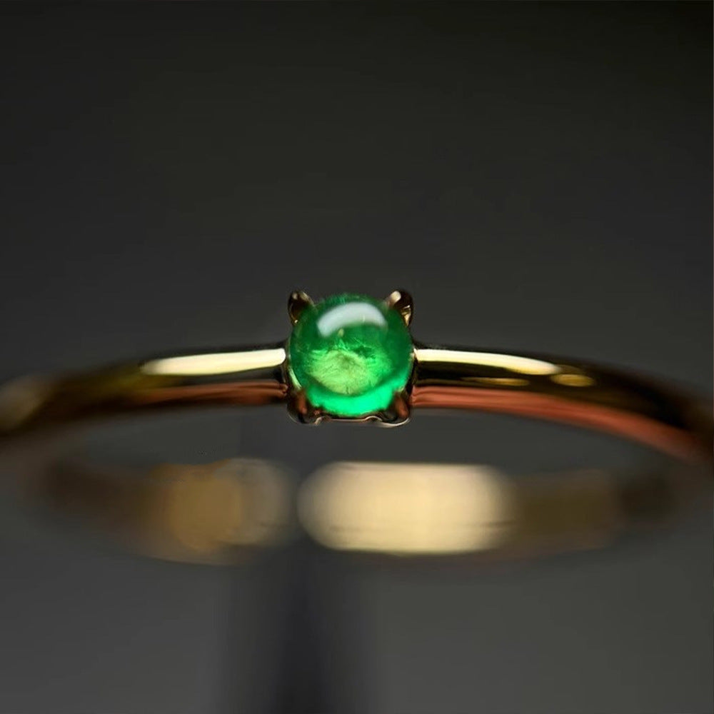 S925 Sterling Silver Emerald Gold-plated Ring Emerald Adjustable