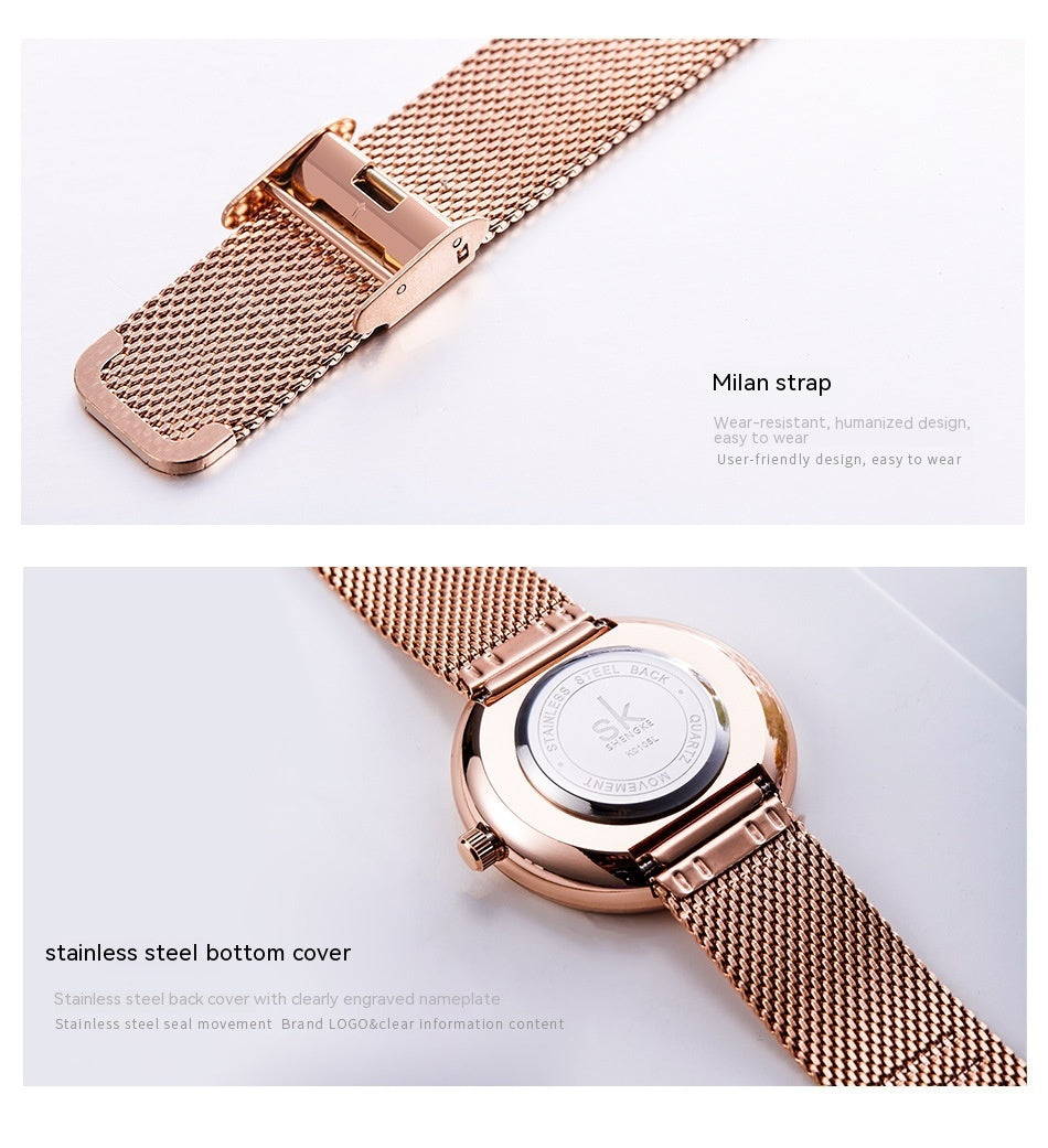 Women's Fashion Simple Geometric Quartz Watch Mesh Strap Watch