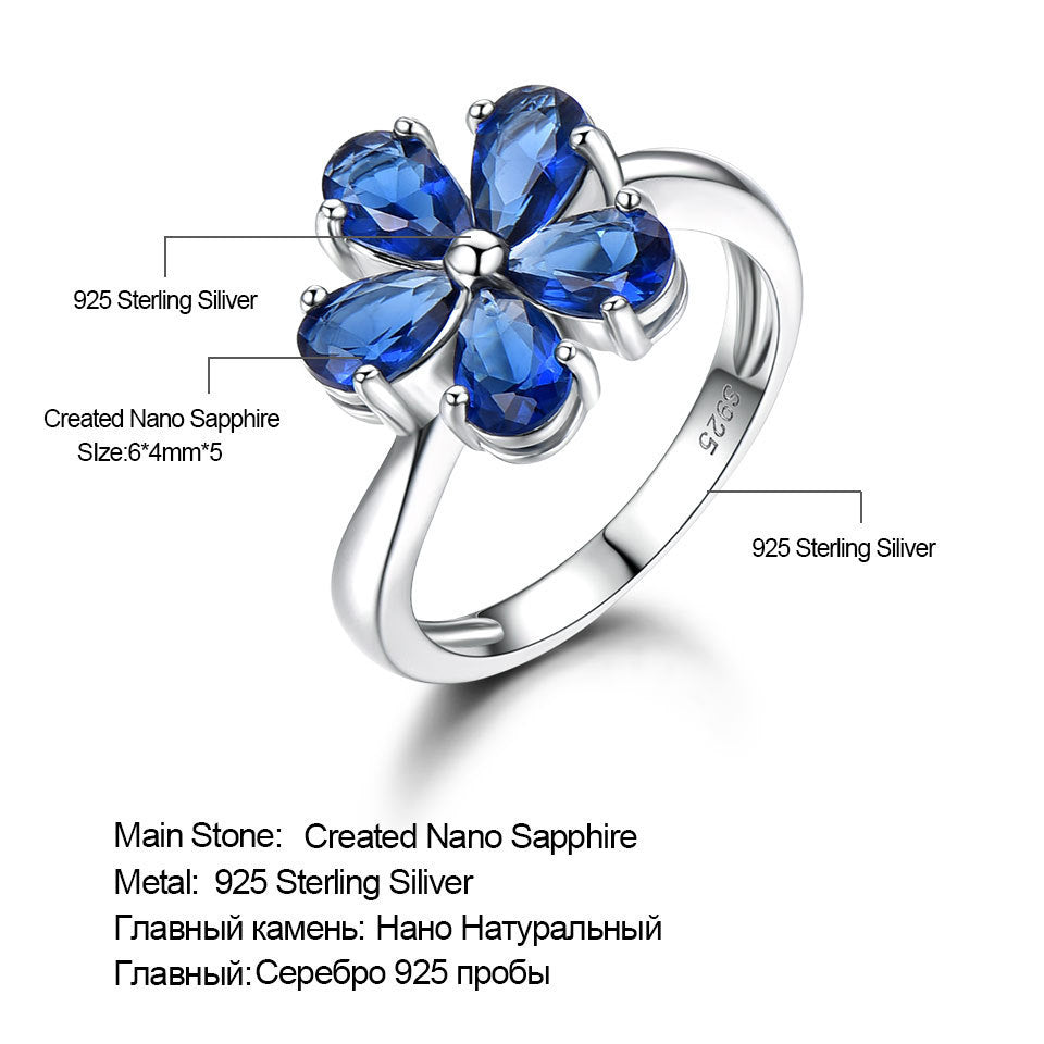 925 Sterling Silver Flowers Sapphire Ring For Women