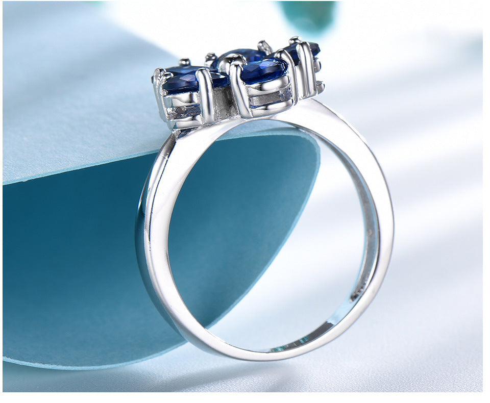 925 Sterling Silver Flowers Sapphire Ring For Women