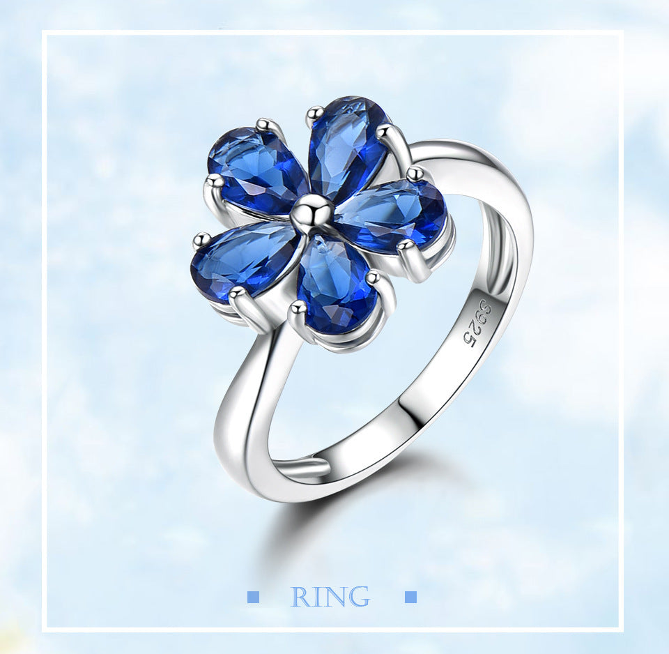 925 Sterling Silver Flowers Sapphire Ring For Women