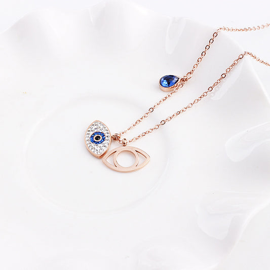 Europe and the United States titanium steel rose gold demon eye necklace short clavicle chain female personality wild temperament necklace