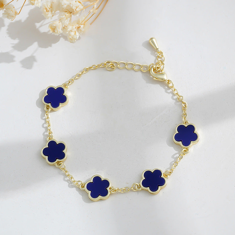 Real Gold Plated Five Petal Flower Bracelet For Women