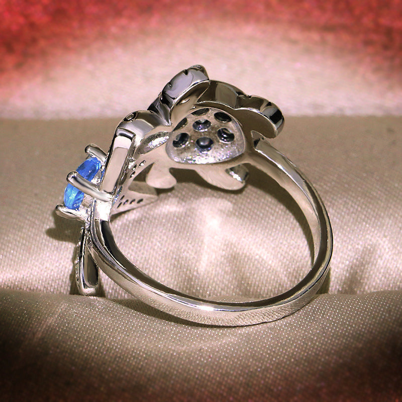 Sapphire full diamond turtle starfish ring