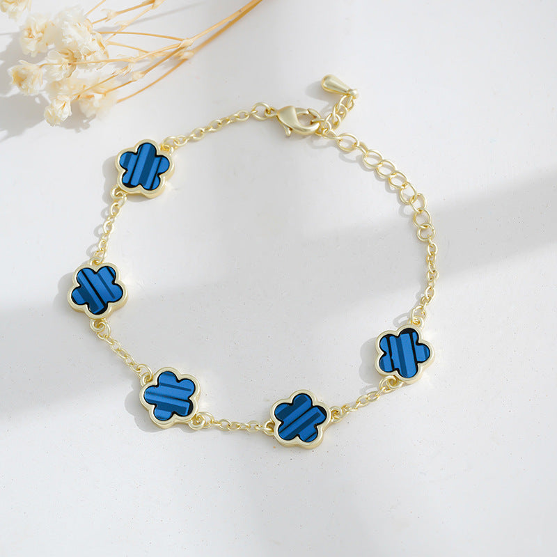 Real Gold Plated Five Petal Flower Bracelet For Women