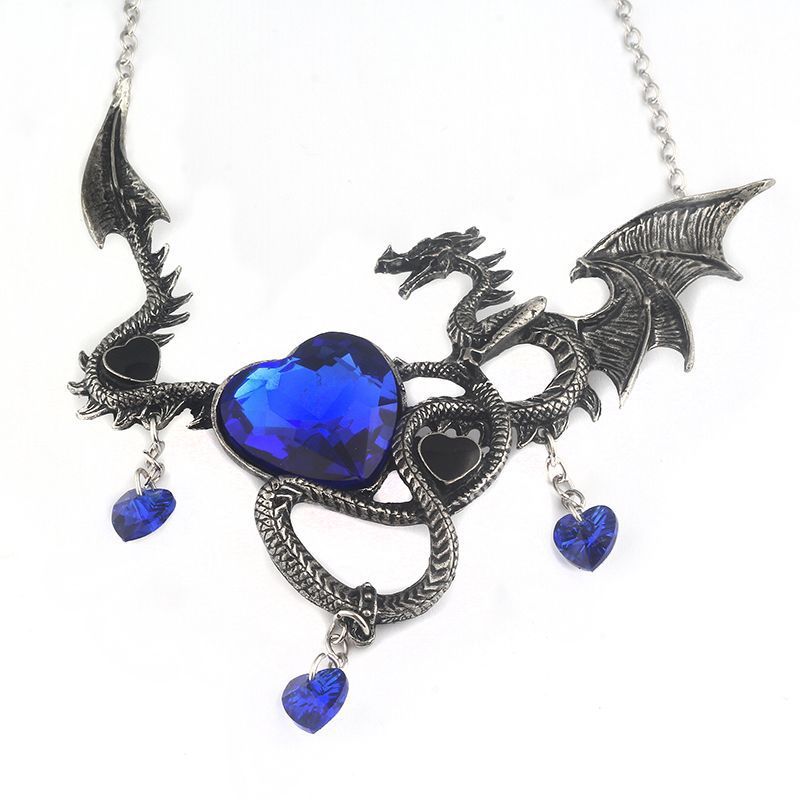 Heart-shaped sapphire dragon necklace