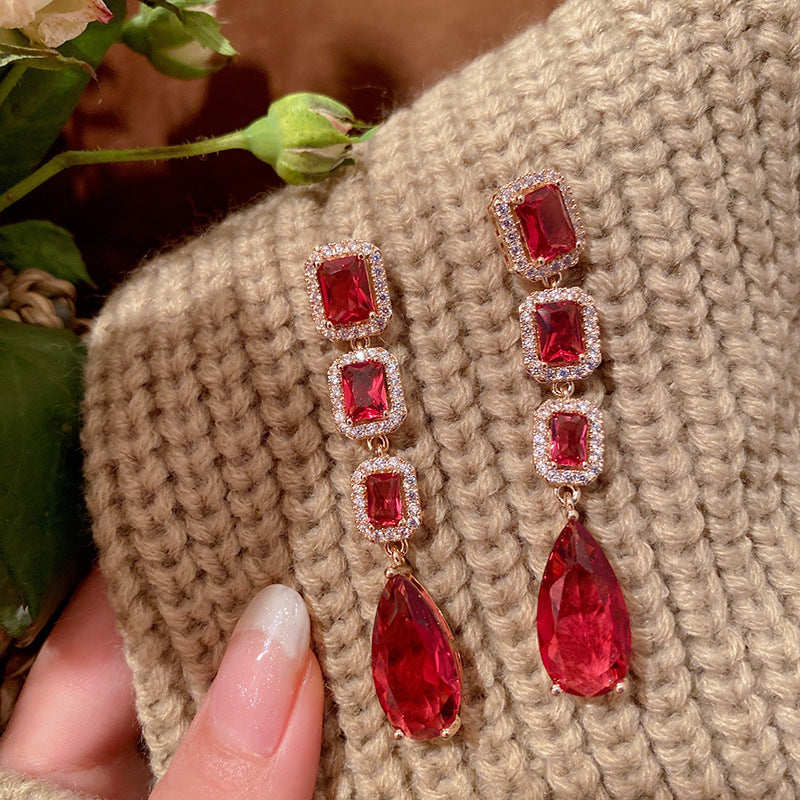 Ruby Drop Earrings Wedding Banquet