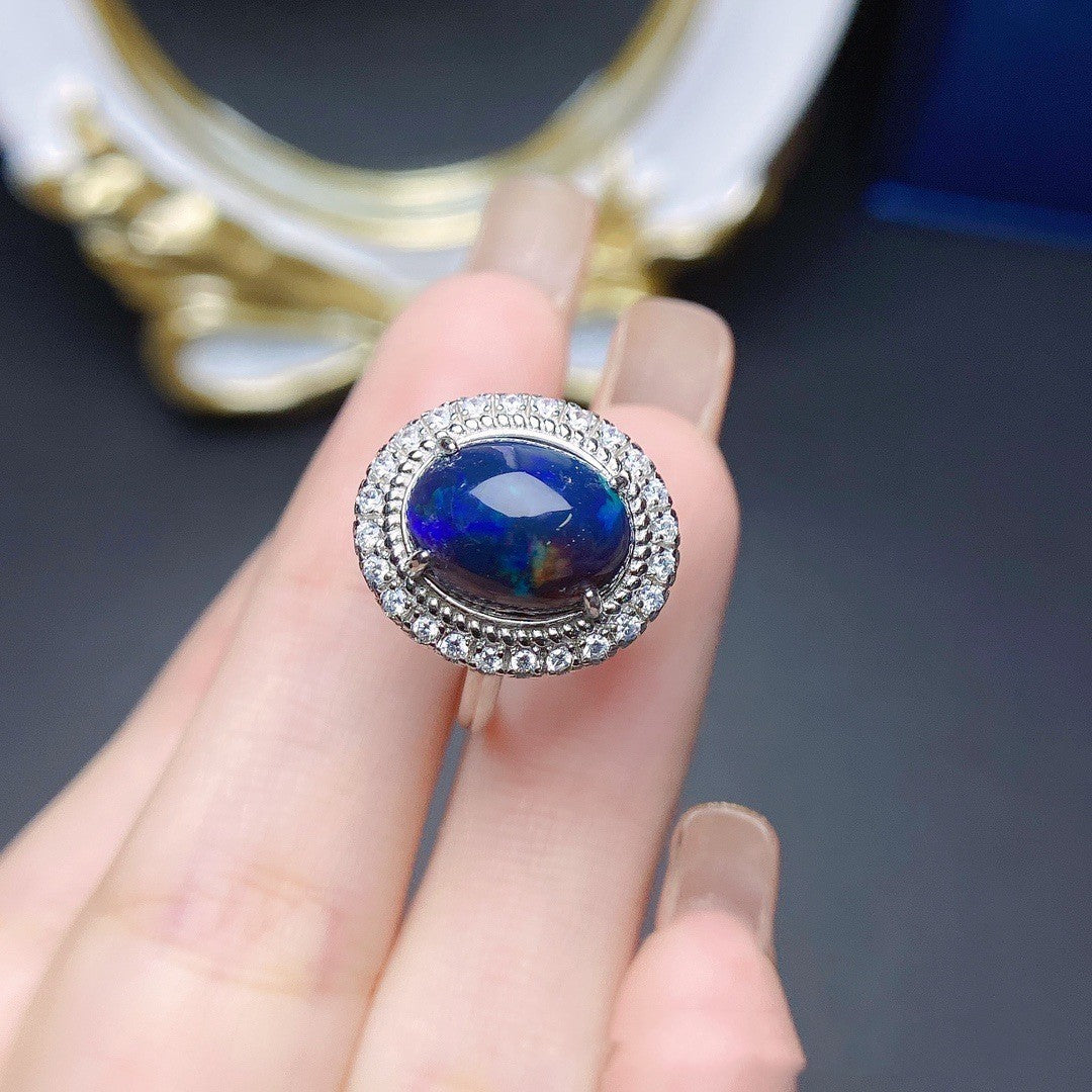 Jewelry Natural Black Opal Ring Female Accessories