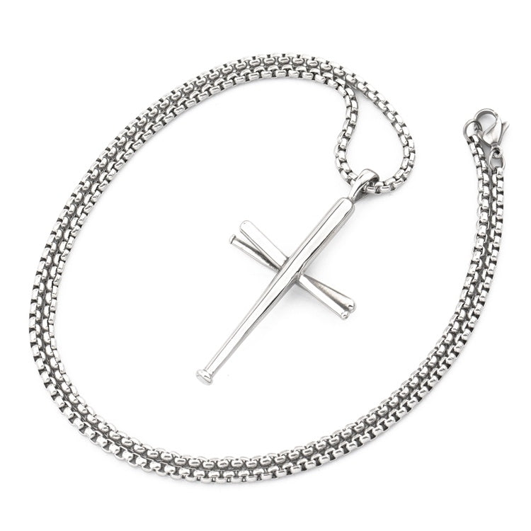 Baseball bat cross hip hop necklace