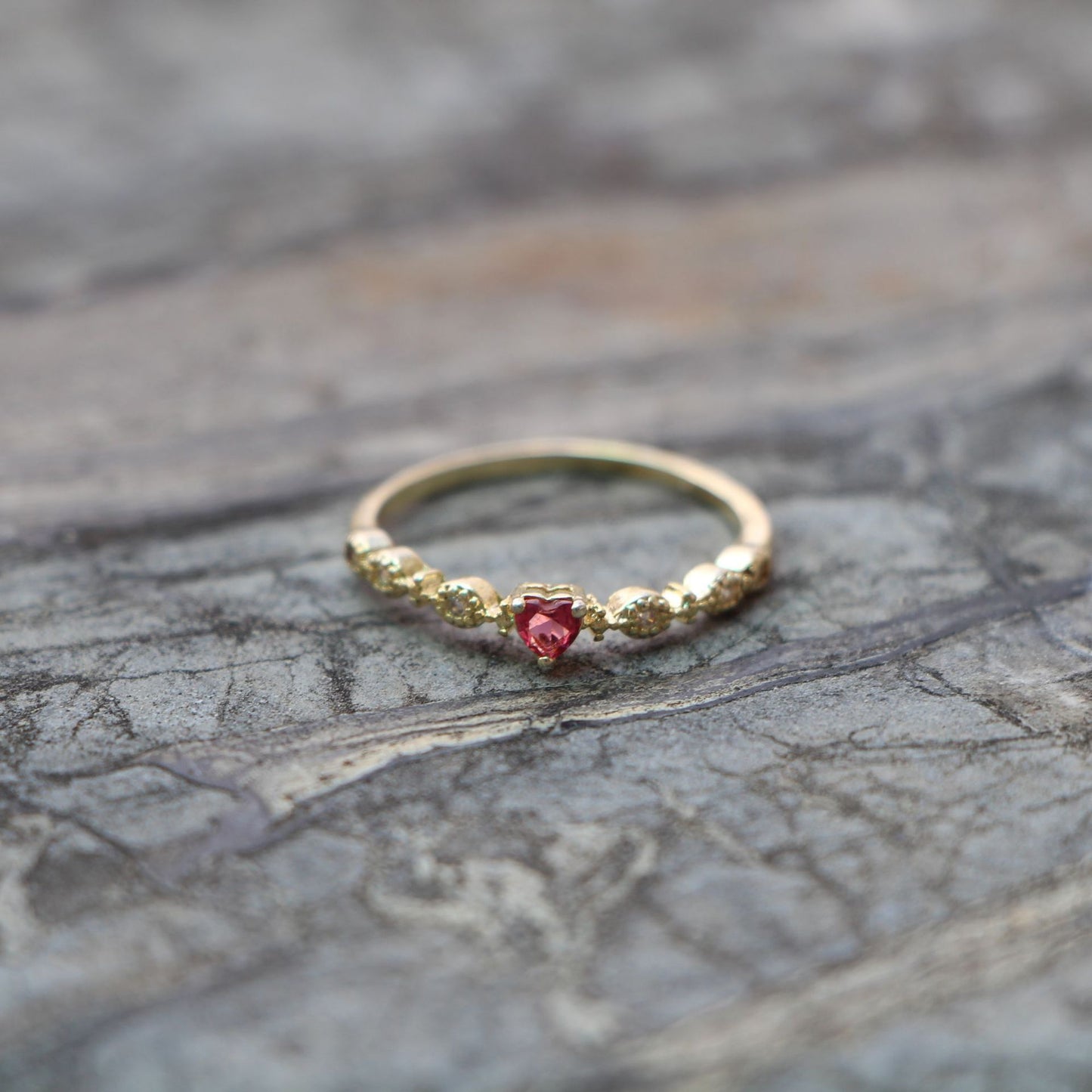 Gold heart shaped ruby diamond ring